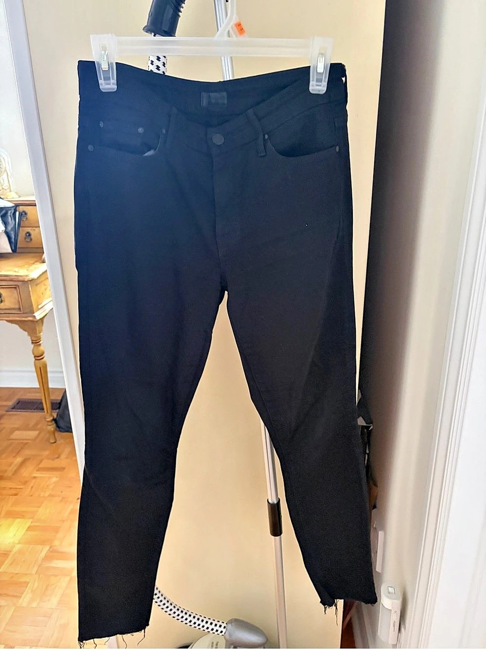 Mother The Looker Ankle Fray Skinny Jeans Black Waist 27